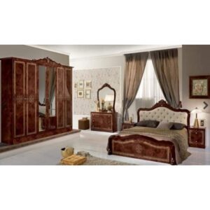 Dormitor italian clasic Luisa, nuc, format din dulap, noptiere, comoda cu oglinda, pat 160x200cm