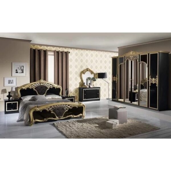 Set dormitor italian clasic, pal negru lucios cu detalii aurii Eva